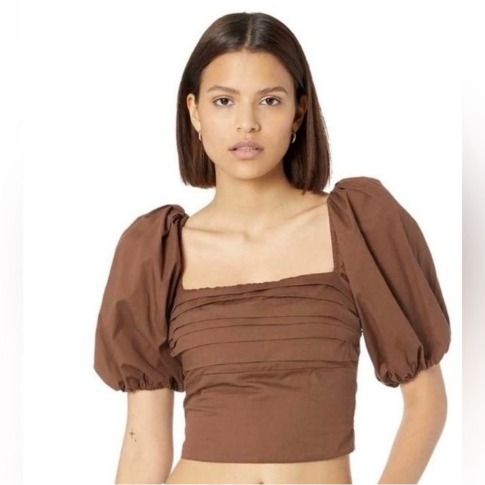Abercrombie & Fitch cotton Puff Sleeve Smocked Back Crop Top Brown Size XL